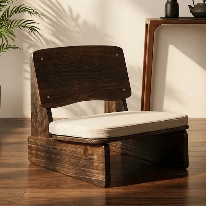 Charred Paulownia Solid Wood Chair Series with Linen Blend Cushions