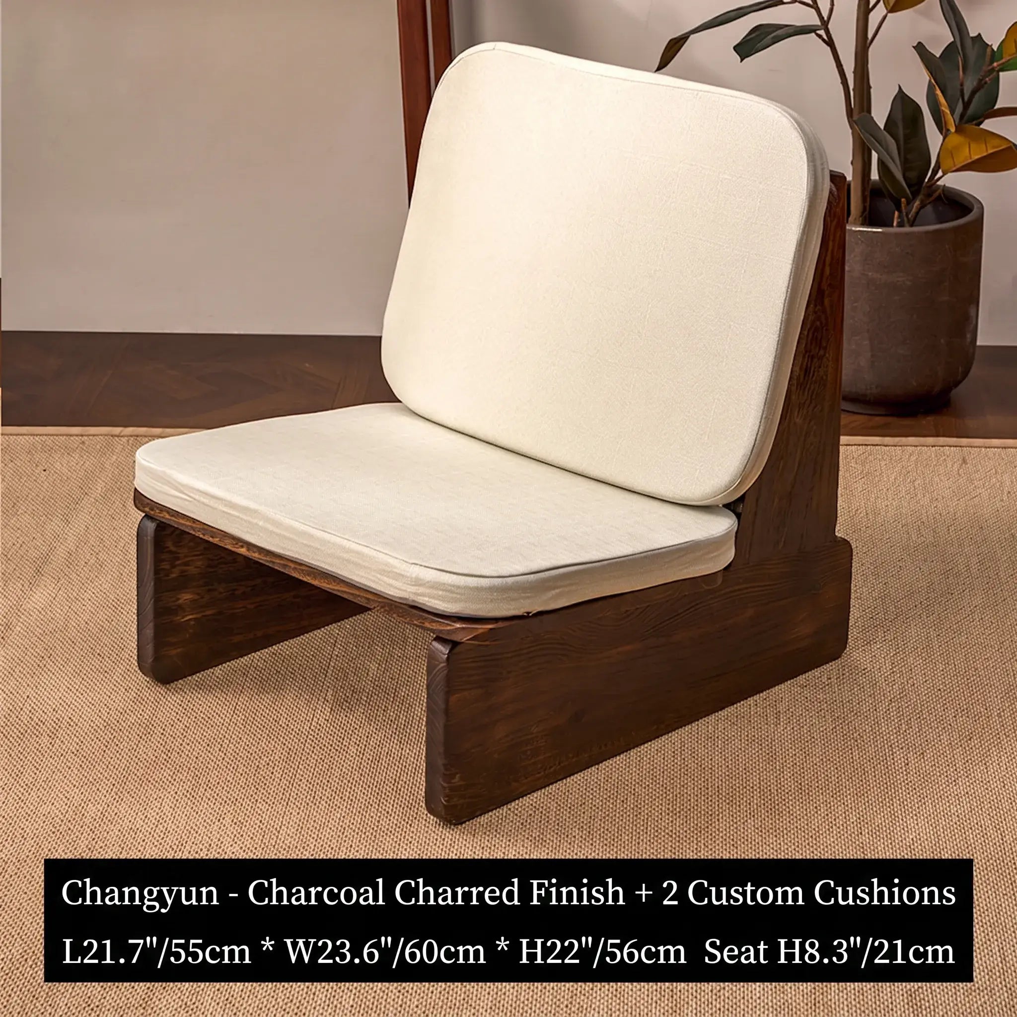 Charred Paulownia Solid Wood Chair Series with Linen Blend Cushions