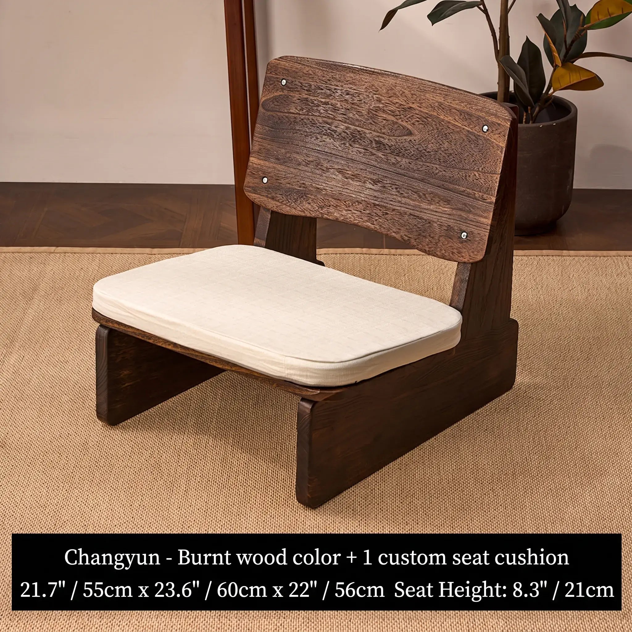 Charred Paulownia Solid Wood Chair Series with Linen Blend Cushions
