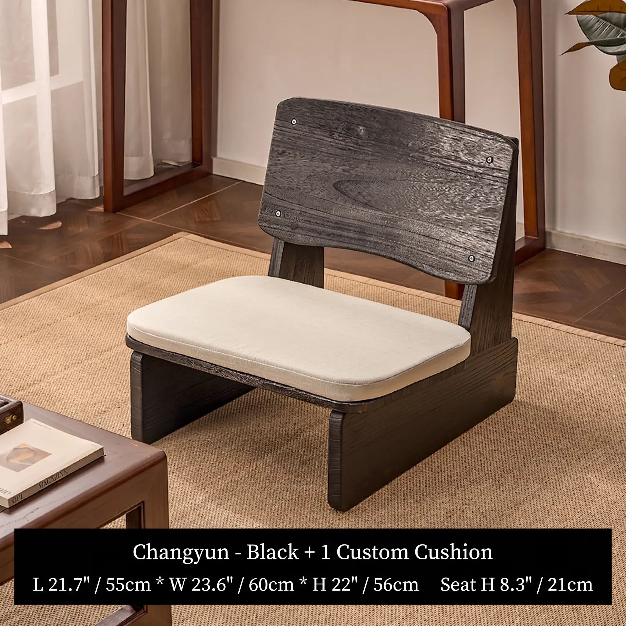 Charred Paulownia Solid Wood Chair Series with Linen Blend Cushions
