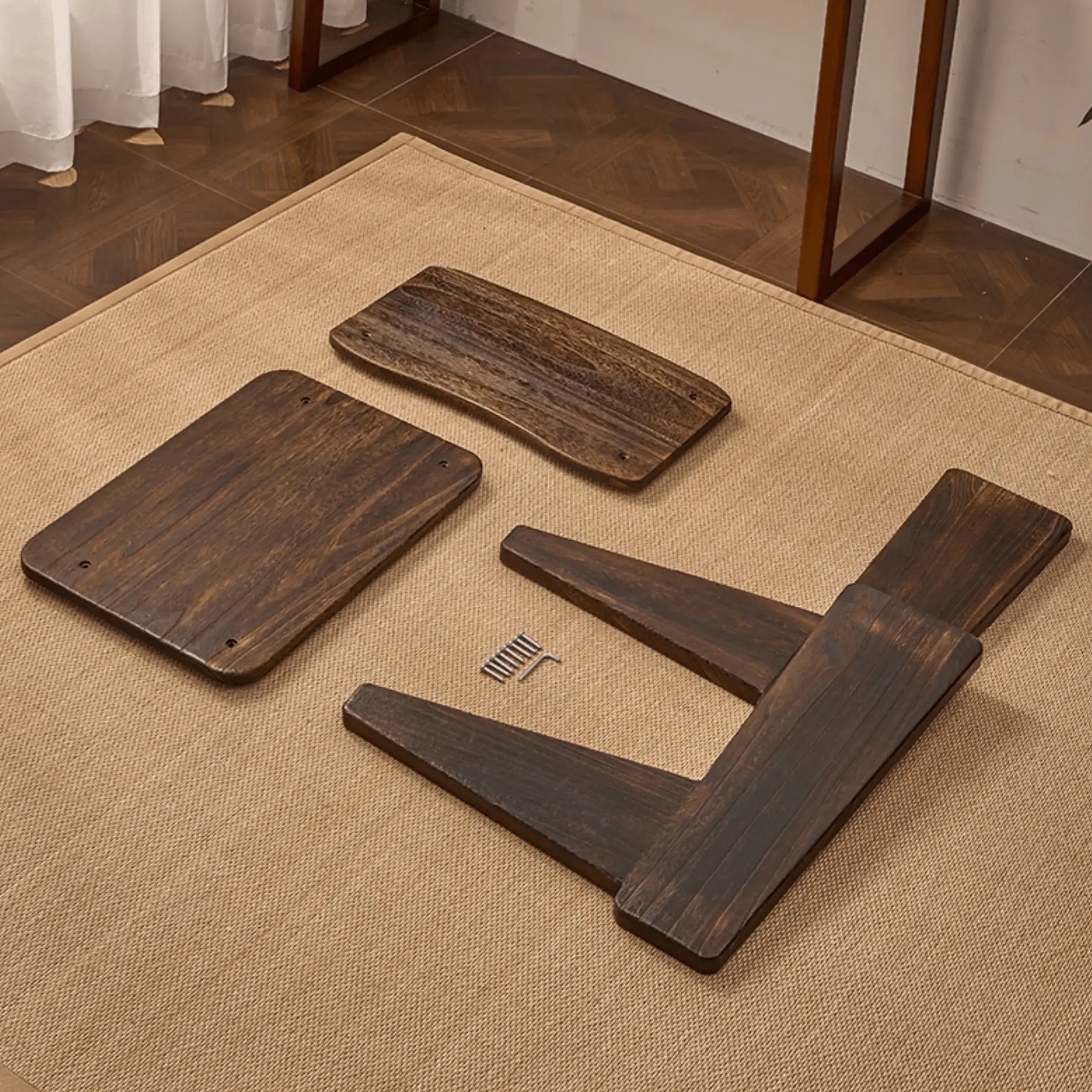 Charred Paulownia Solid Wood Chair Series with Linen Blend Cushions