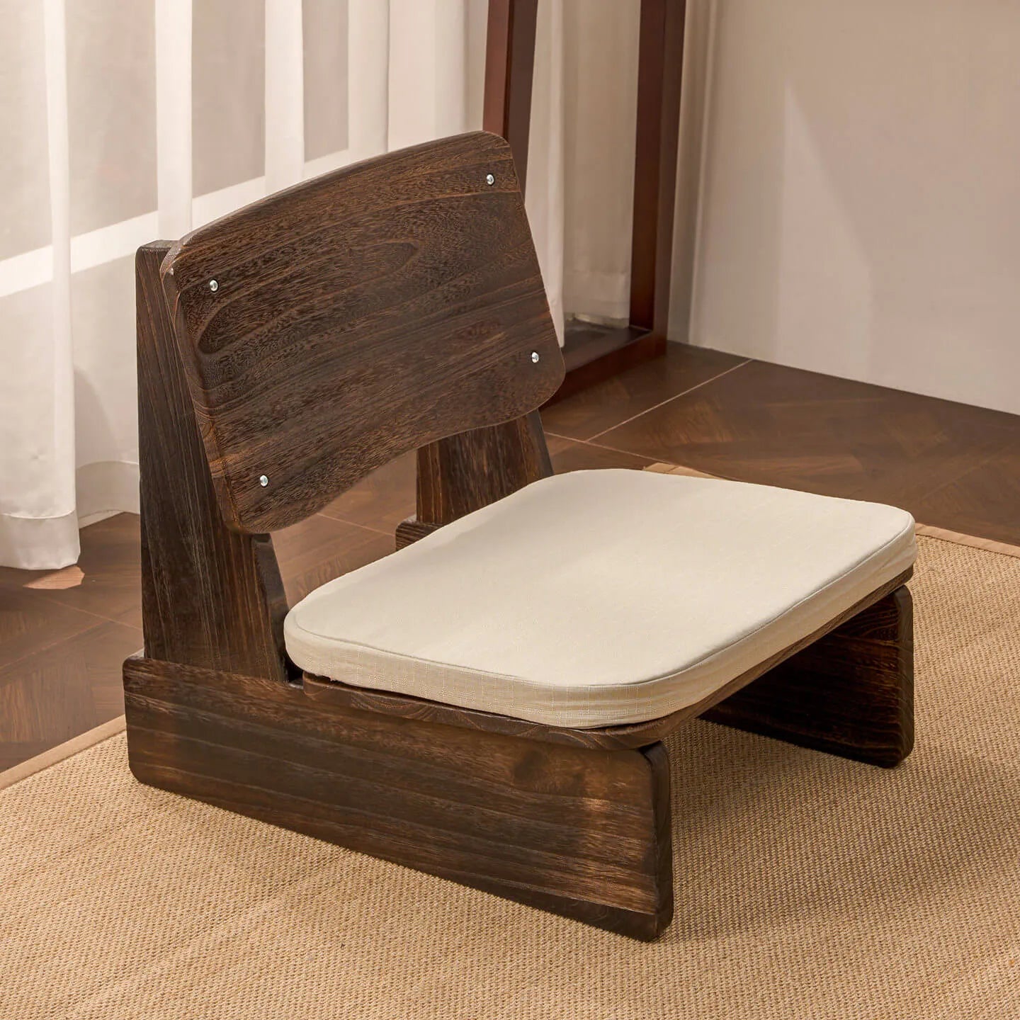 Charred Paulownia Solid Wood Chair Series with Linen Blend Cushions Main Product Image
