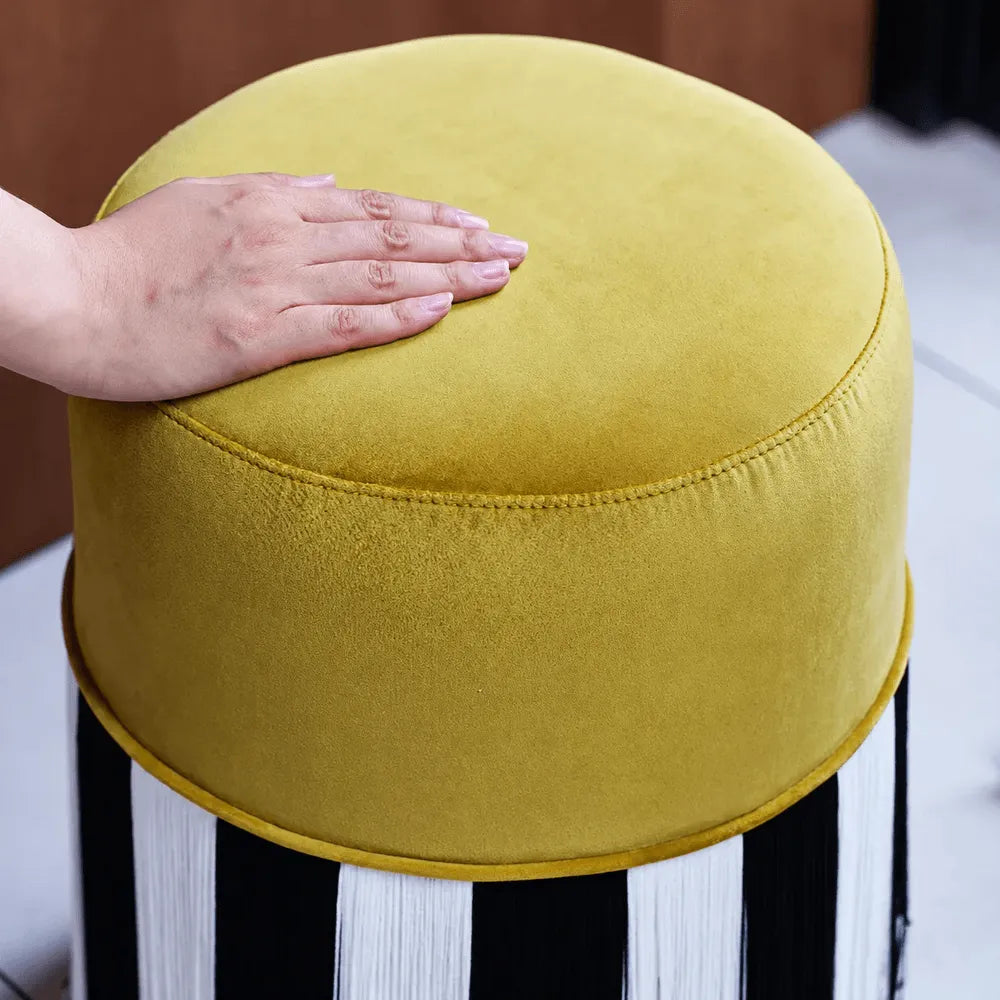 Chartreuse Tassel Drum Ottoman Stool for Vanity, Bedroom and Entry