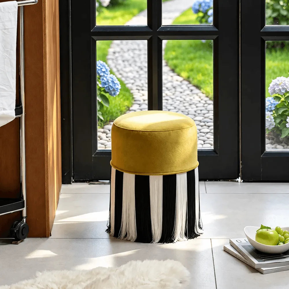 Chartreuse Tassel Drum Ottoman Stool for Vanity, Bedroom and Entry Zweitbild