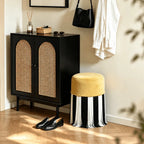 Chartreuse Tassel Drum Ottoman Stool for Vanity, Bedroom and Entry