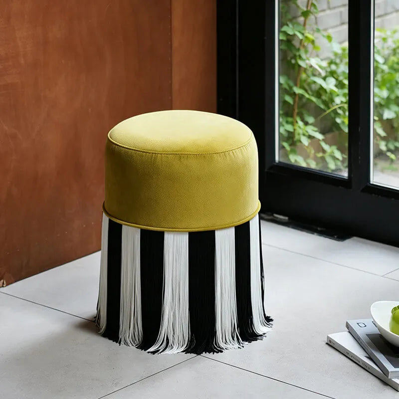 Chartreuse Tassel Drum Ottoman Stool for Vanity, Bedroom and Entry Main Product Image Hauptbild