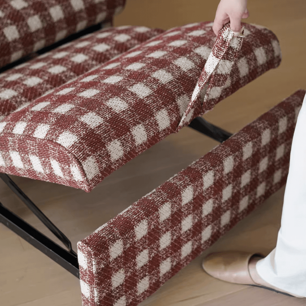 Checkered Folding Sleeper Sofa Bed with Solid Wood Frame