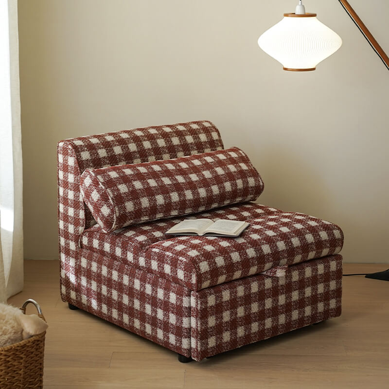Checkered Folding Sleeper Sofa Bed with Solid Wood Frame