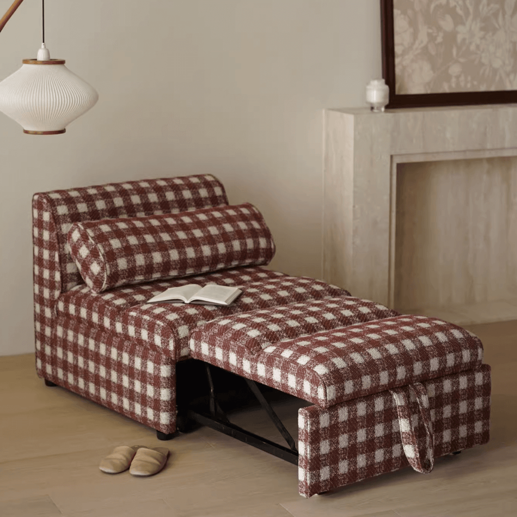 Checkered Folding Sleeper Sofa Bed with Solid Wood Frame