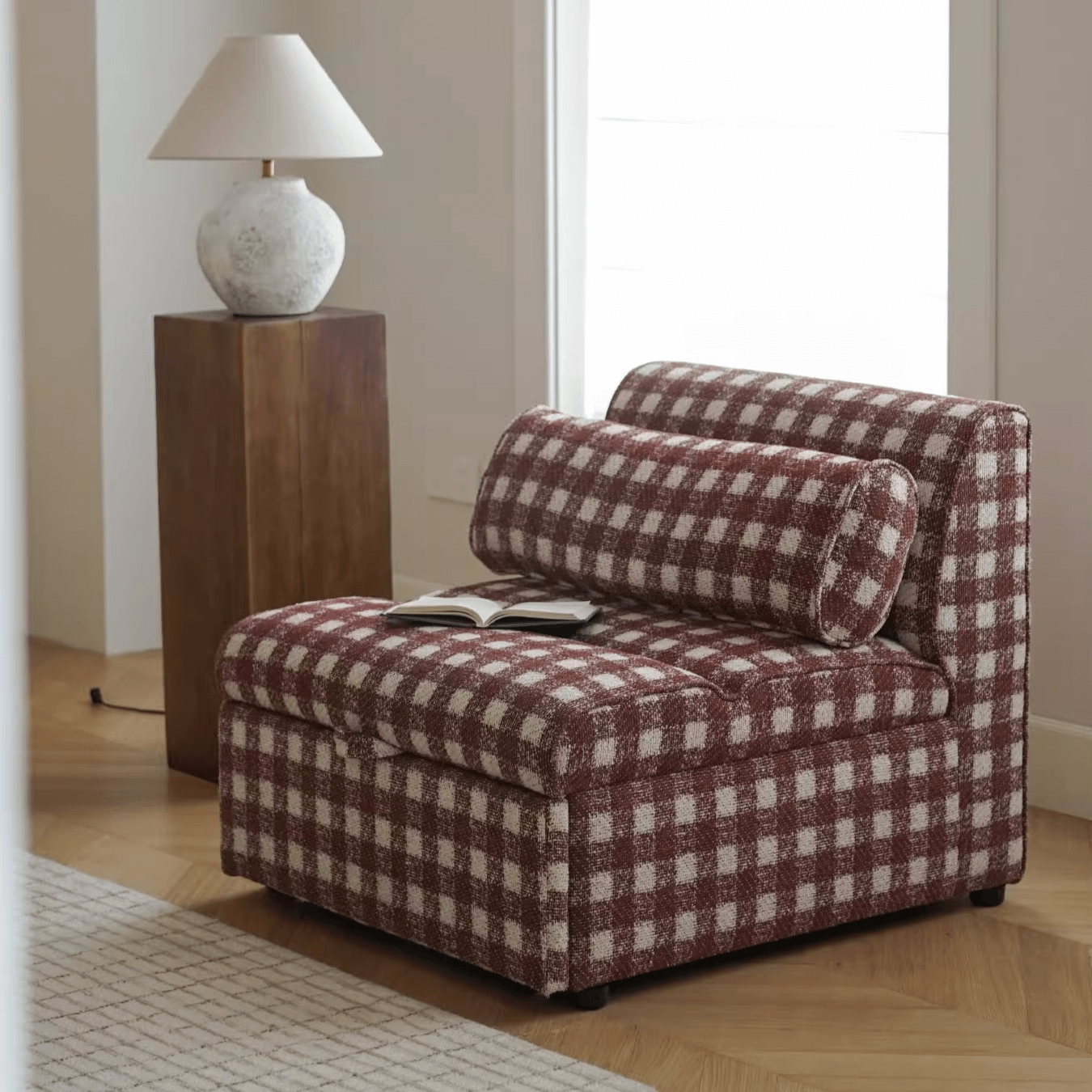 Checkered Folding Sleeper Sofa Bed with Solid Wood Frame Imagen principal del producto