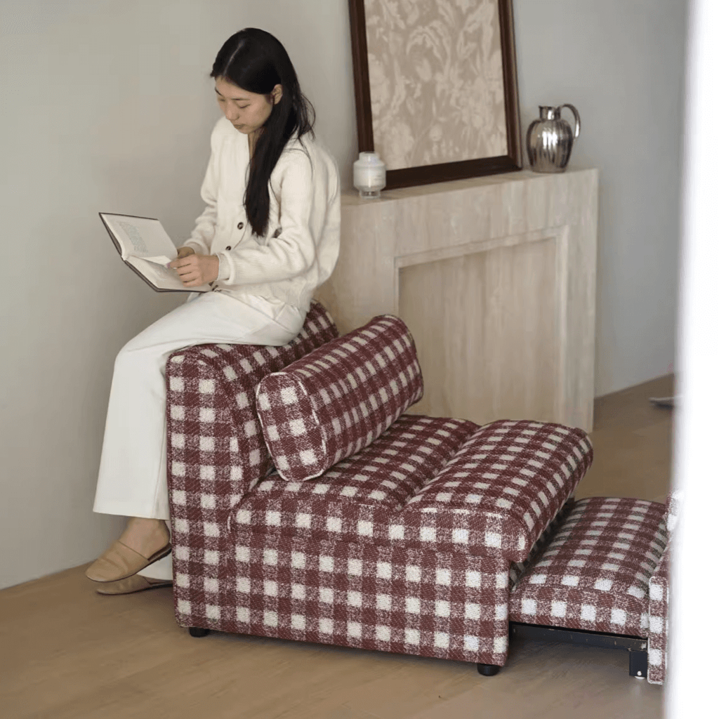 Checkered Folding Sleeper Sofa Bed with Solid Wood Frame