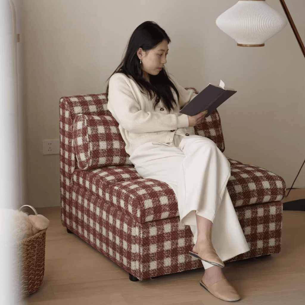 Checkered Folding Sleeper Sofa Bed with Solid Wood Frame