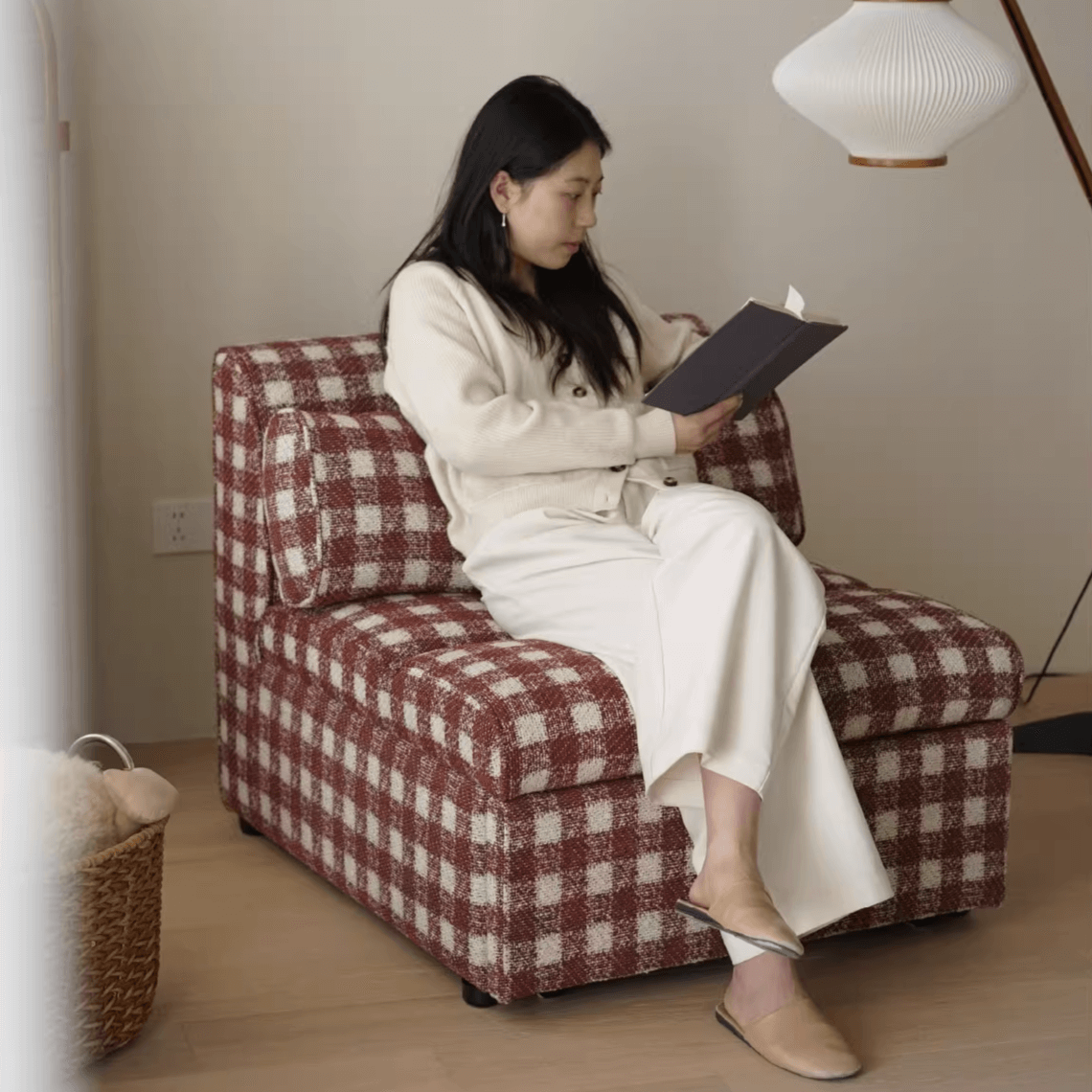 Checkered Folding Sleeper Sofa Bed with Solid Wood Frame