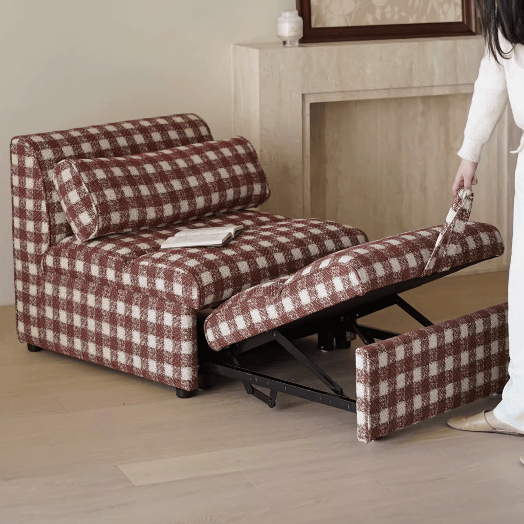 Checkered Folding Sleeper Sofa Bed with Solid Wood Frame