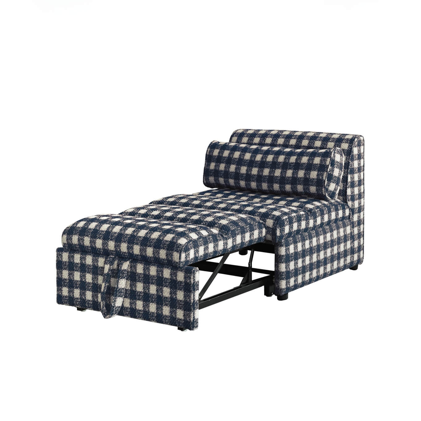 Checkered Folding Sleeper Sofa Bed with Solid Wood Frame