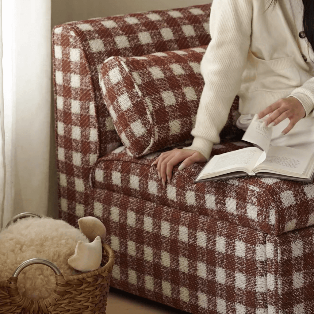 Checkered Folding Sleeper Sofa Bed with Solid Wood Frame