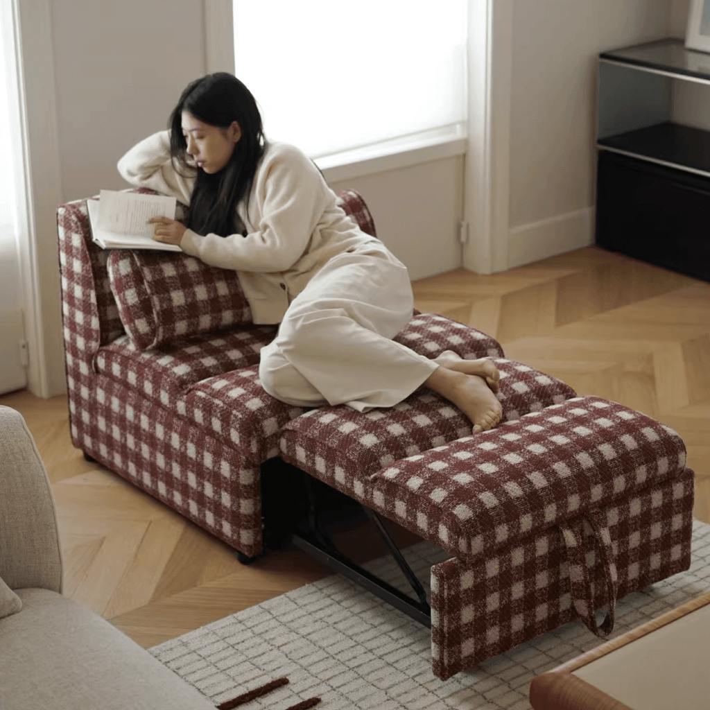 Checkered Folding Sleeper Sofa Bed with Solid Wood Frame