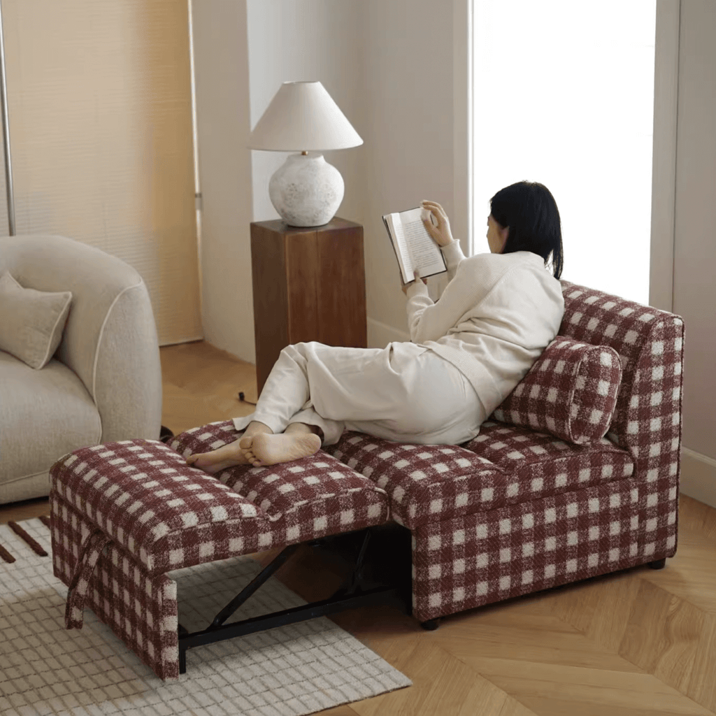 Checkered Folding Sleeper Sofa Bed with Solid Wood Frame
