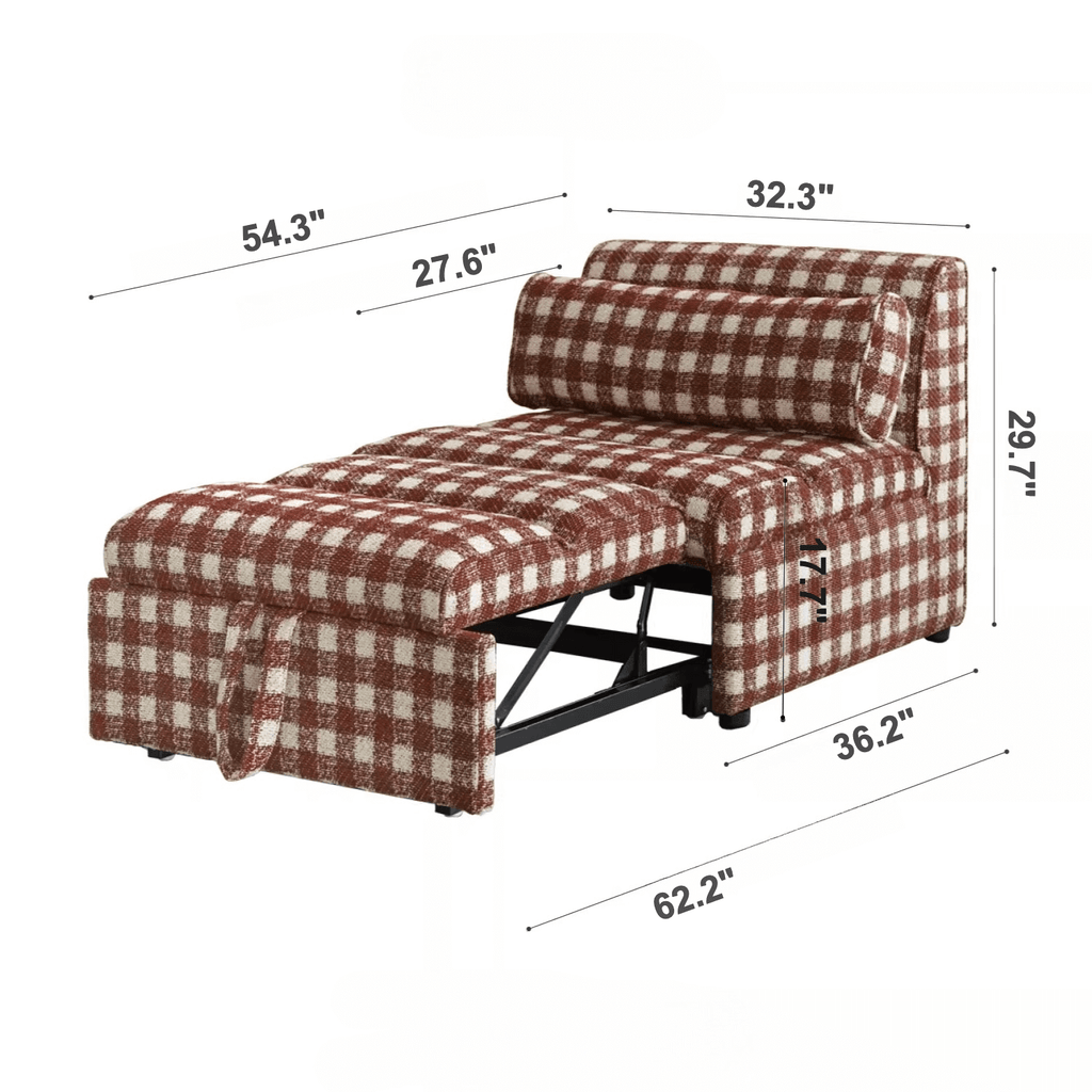 Checkered Folding Sleeper Sofa Bed with Solid Wood Frame Dimensions