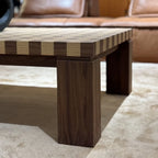 Checkered Solid Ash & Walnut Coffee Table with Sculptural Square Legs