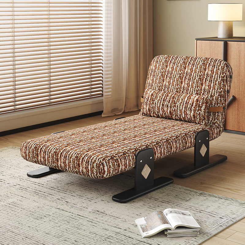 Chenille 3-in-1 convertible sofa bed with dual-tone stripe texture and natural wood accents.