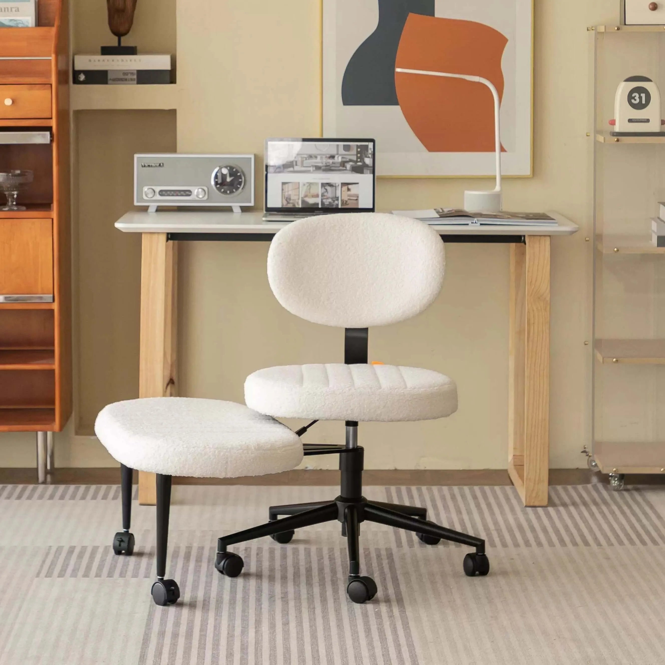 Chenille Meditation Office Chair With Swivel Footrest, Ergonomic Lounge Design Secondary image