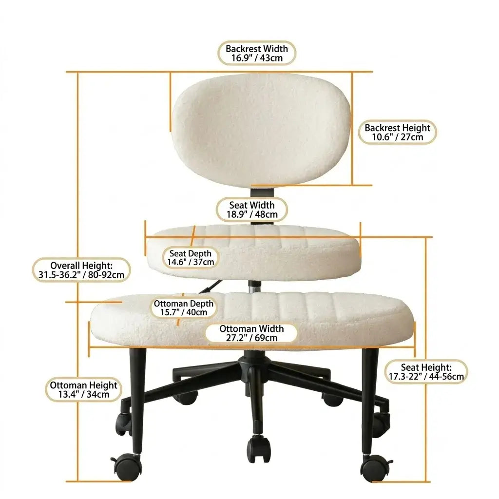Chenille Meditation Office Chair With Swivel Footrest, Ergonomic Lounge Design Dimensions