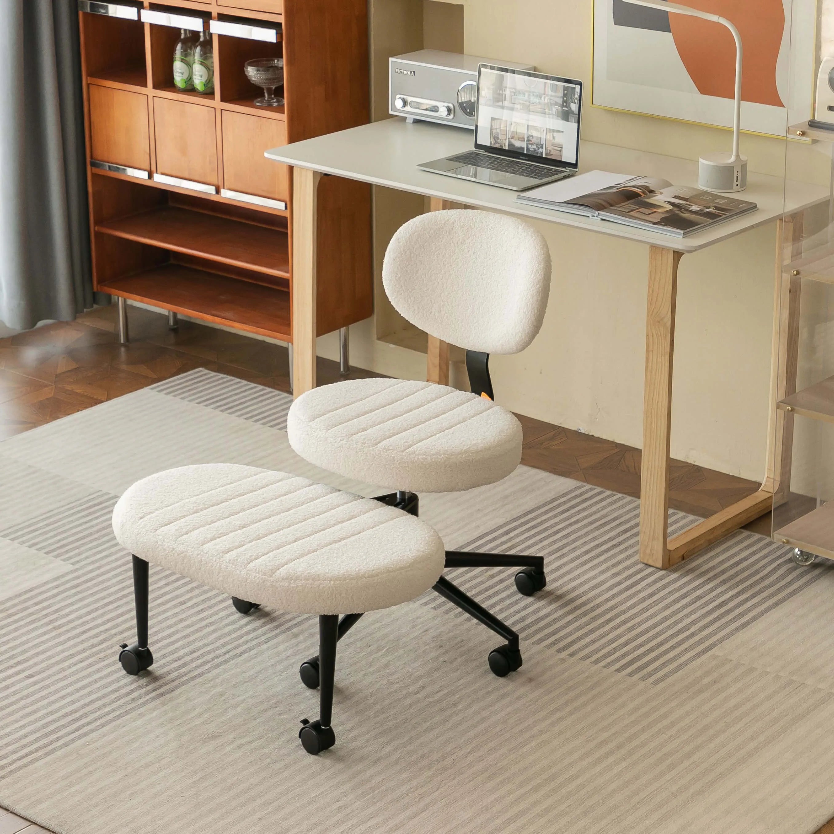 Chenille Meditation Office Chair With Swivel Footrest, Ergonomic Lounge Design Main Product Image Main image