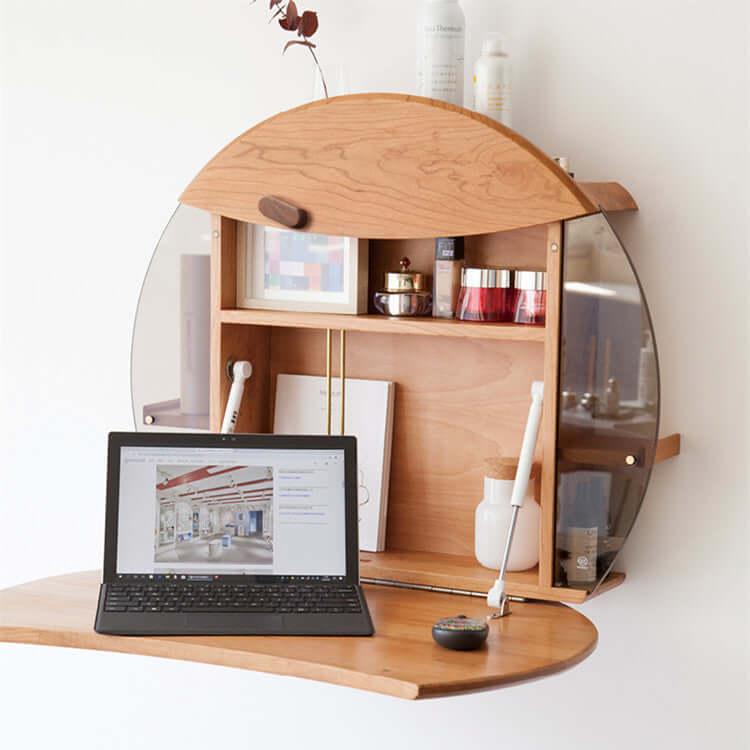 Cherry Wall-Mounted Vanity Table With Ergonomic Design
