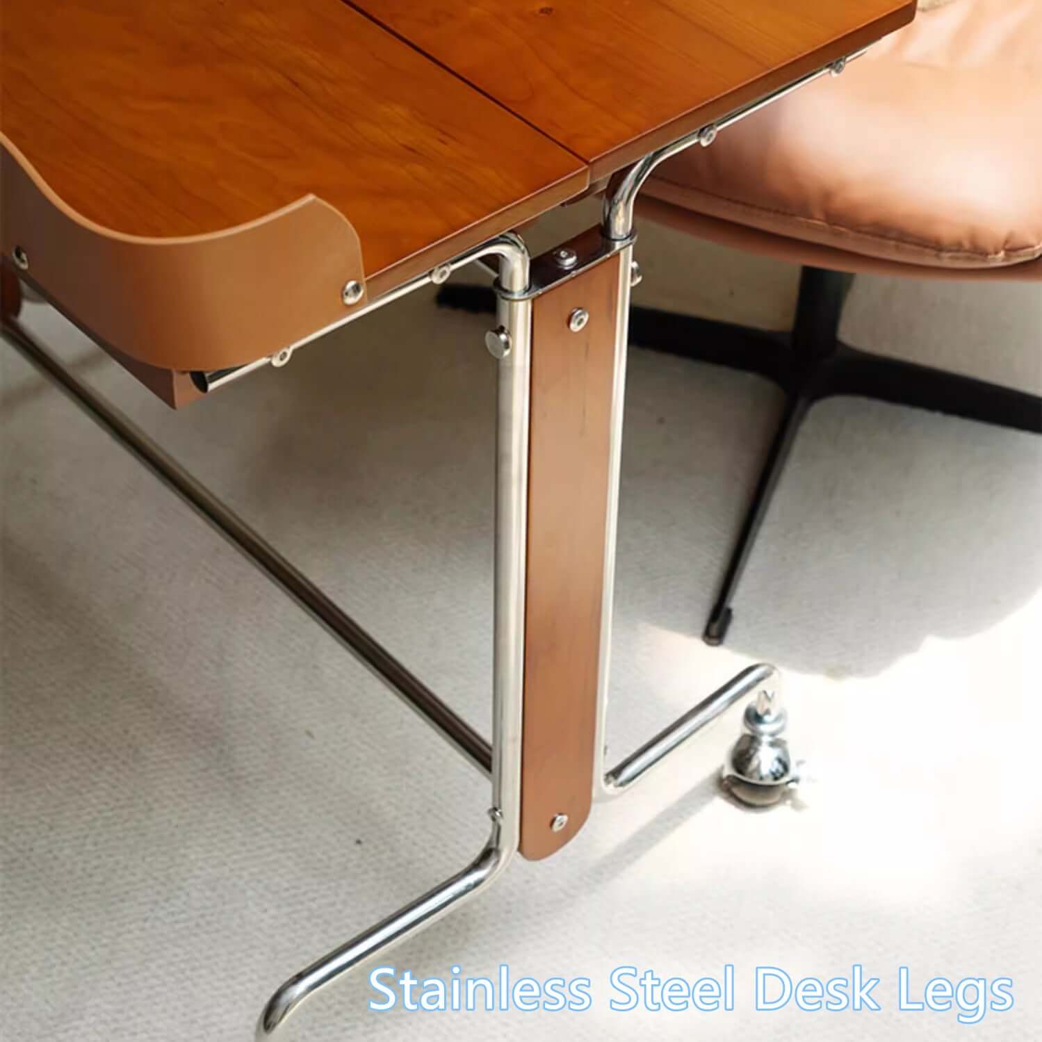 Cherry Wood Adjustable Height Desk With Wheels