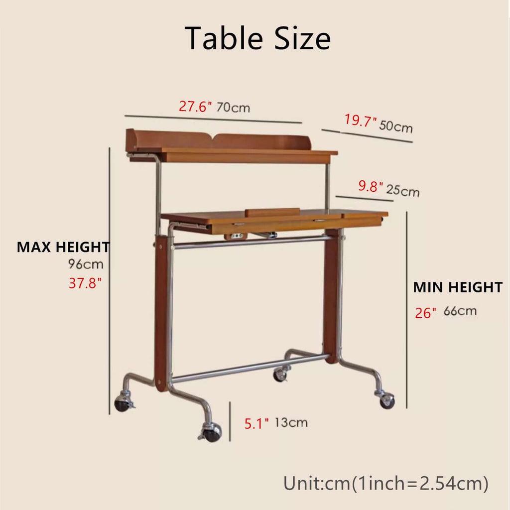 Cherry Wood Adjustable Height Desk With Wheels