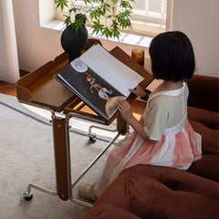 Cherry Wood Adjustable Height Desk With Wheels