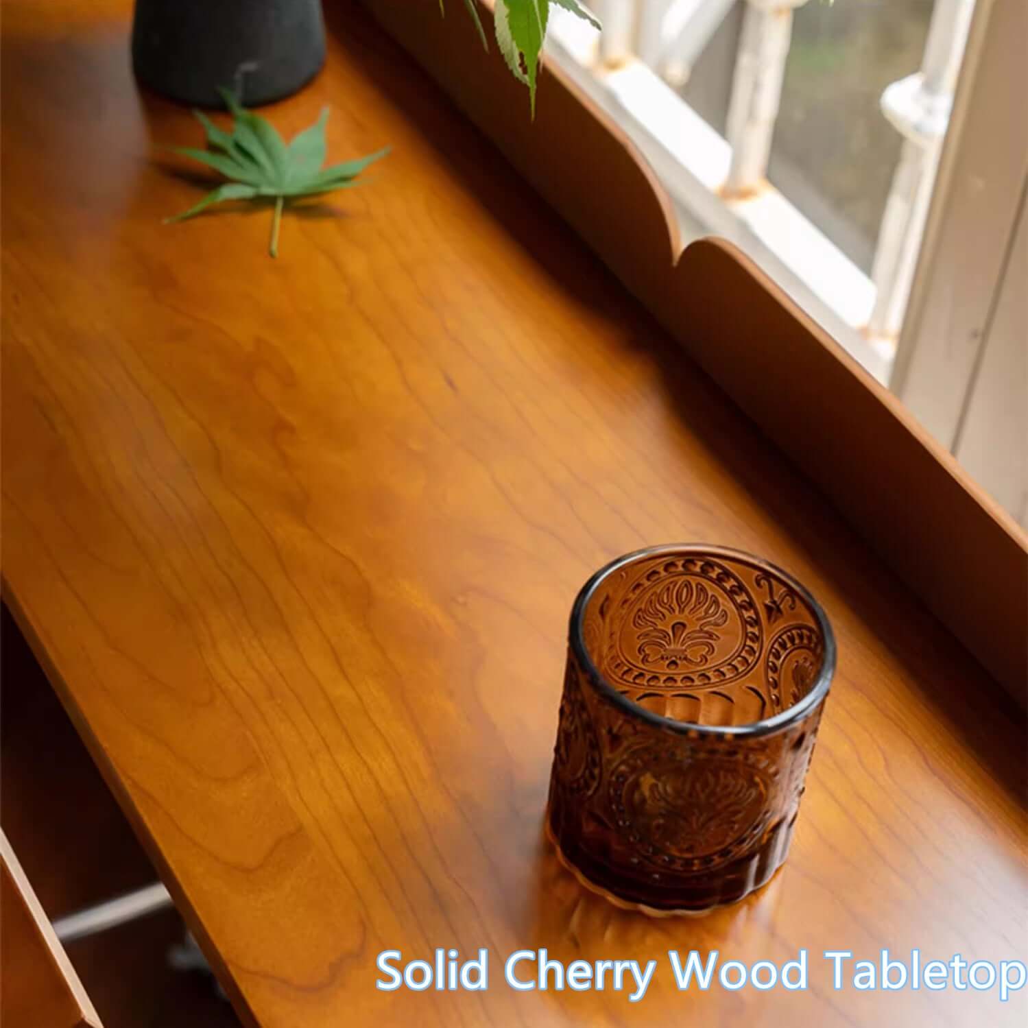 Cherry Wood Adjustable Height Desk With Wheels