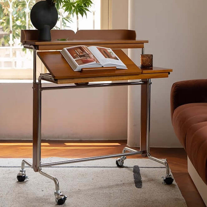 Cherry Wood Adjustable Height Desk With Wheels Hauptbild