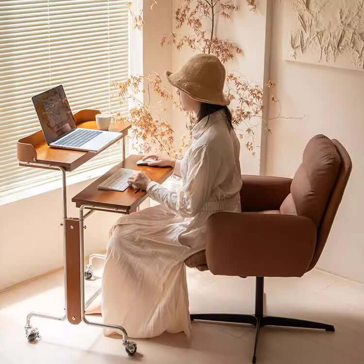 Cherry Wood Adjustable Height Desk With Wheels