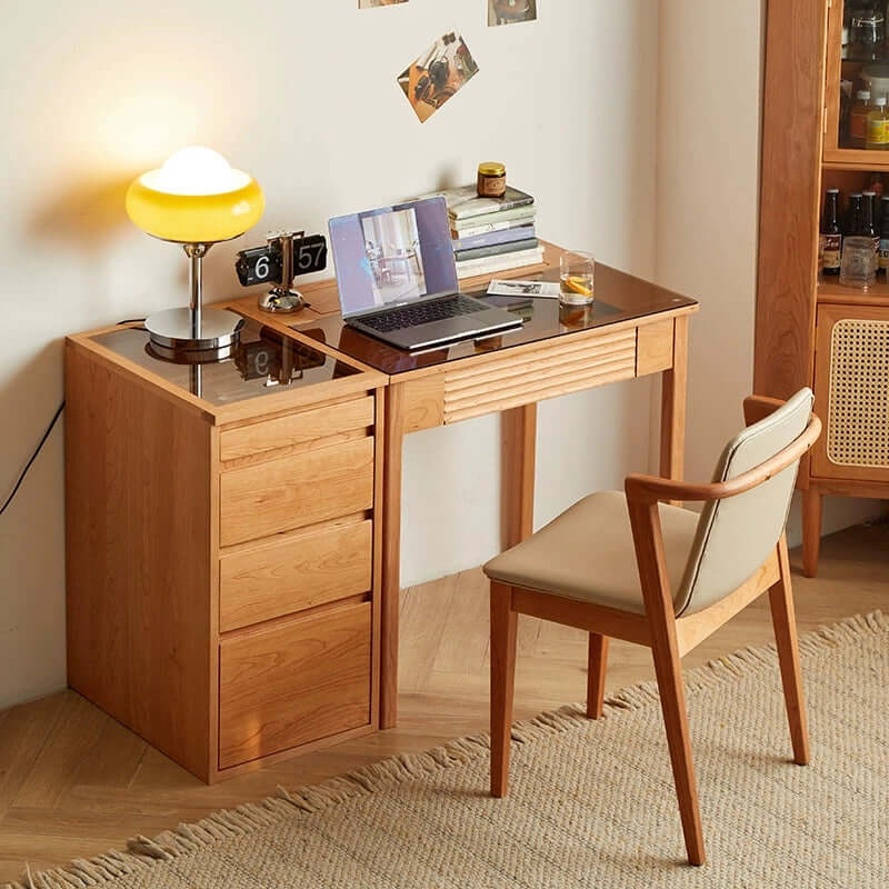 Cherry Wood Desk With Storage Cabinet & Drawers