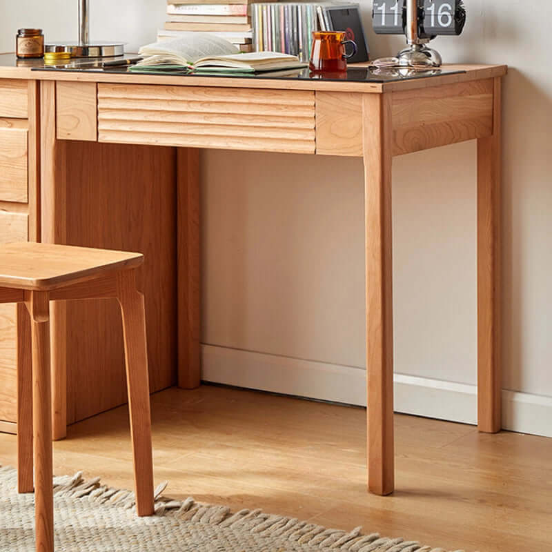Cherry Wood Desk With Storage Cabinet & Drawers