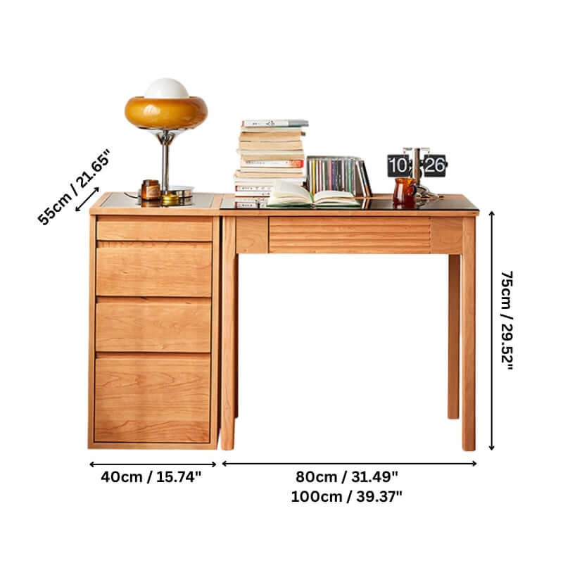 Cherry Wood Desk With Storage Cabinet & Drawers