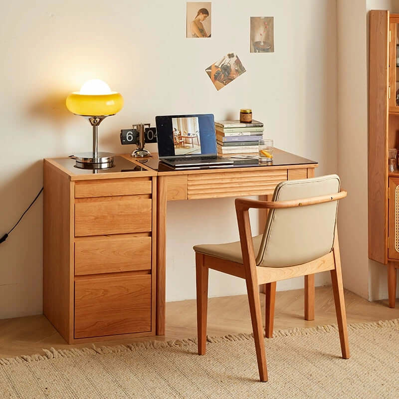 Cherry Wood Desk With Storage Cabinet & Drawers Secondary image