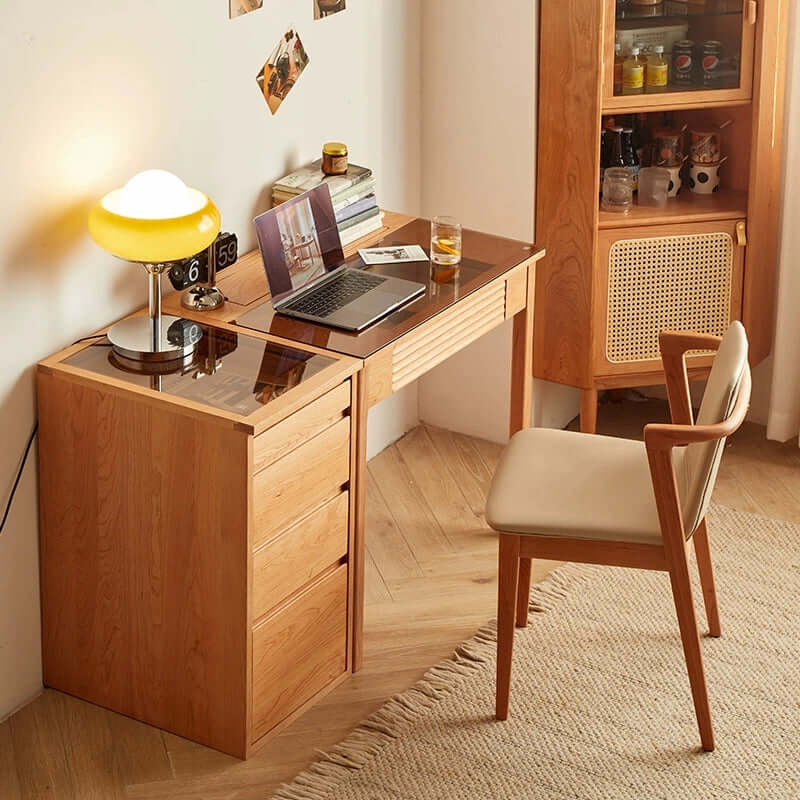 Cherry Wood Desk With Storage Cabinet & Drawers