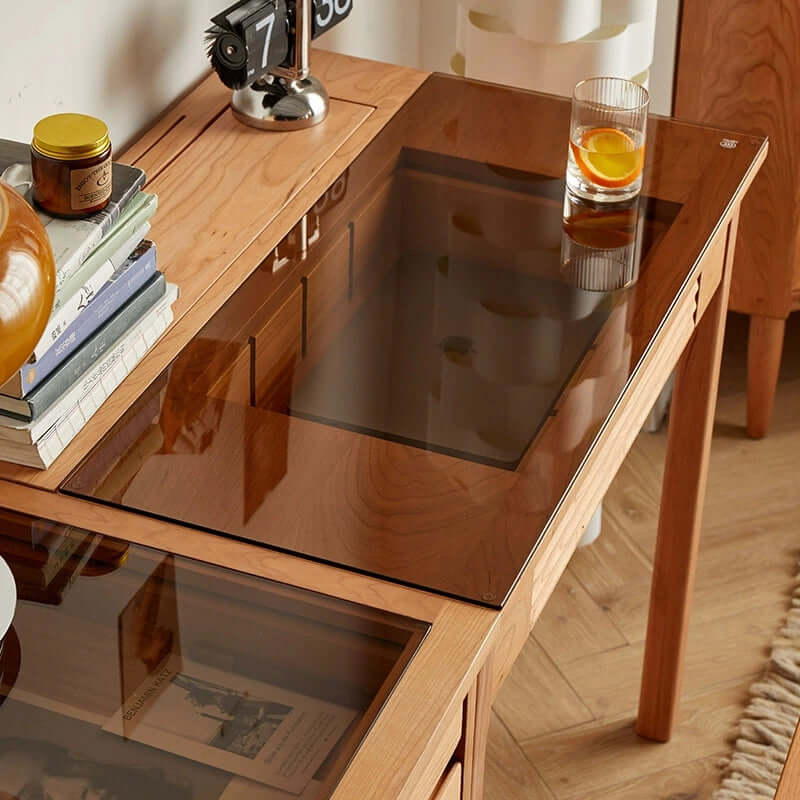 Cherry Wood Desk With Storage Cabinet & Drawers