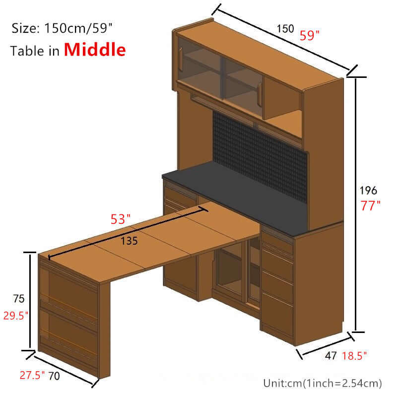 Cherry Wood Sideboard With Extendable Table, Left