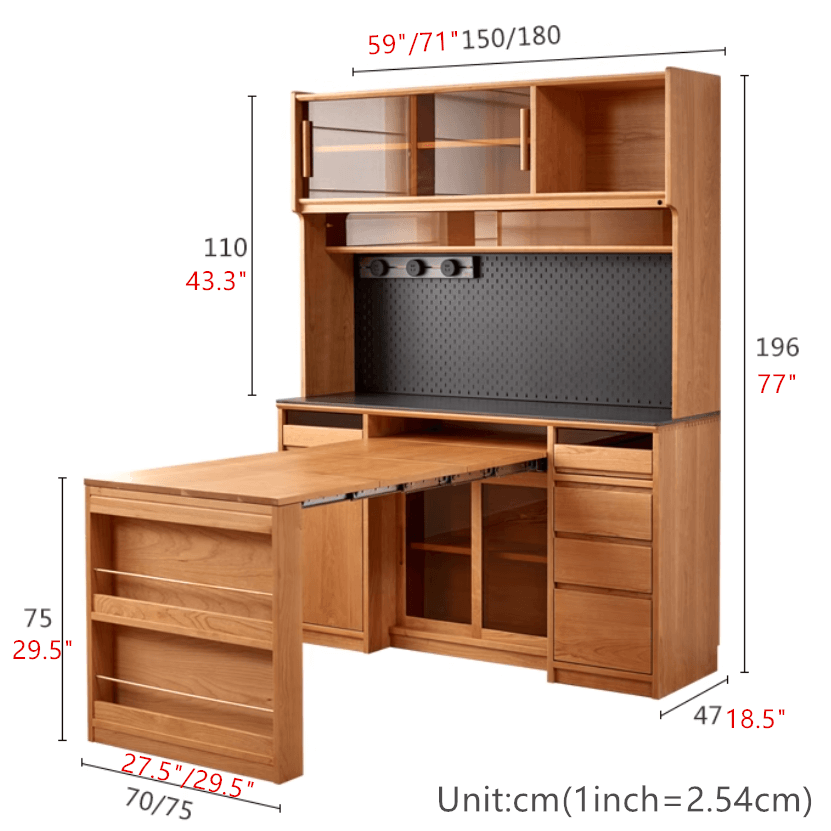 Cherry Wood Sideboard With Extendable Table, Left