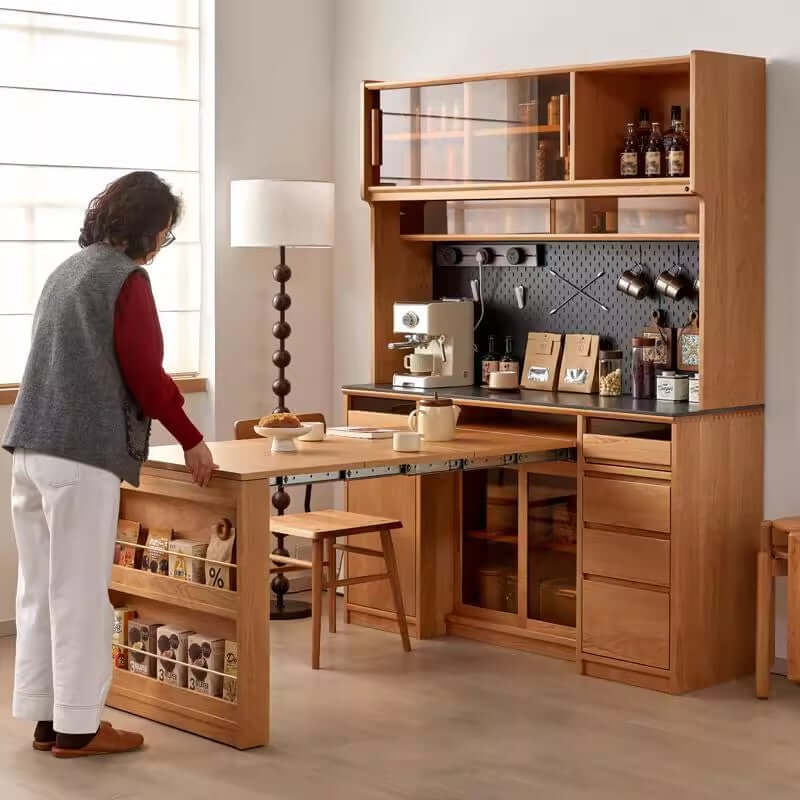 Cherry Wood Sideboard With Extendable Table, Left