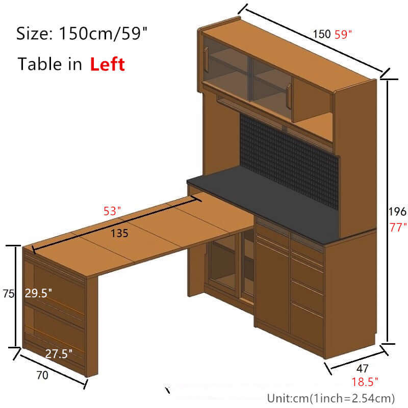 Cherry Wood Sideboard With Extendable Table, Left
