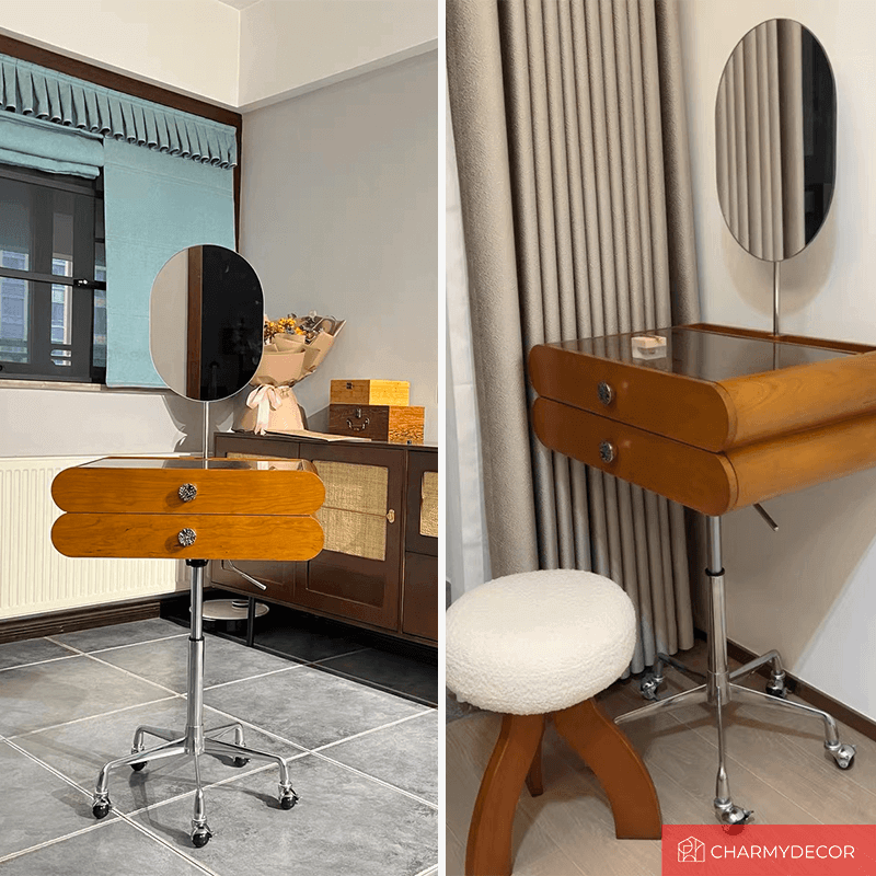 Cherry Wood Vanity Table with Swivel Base - Brown/Black