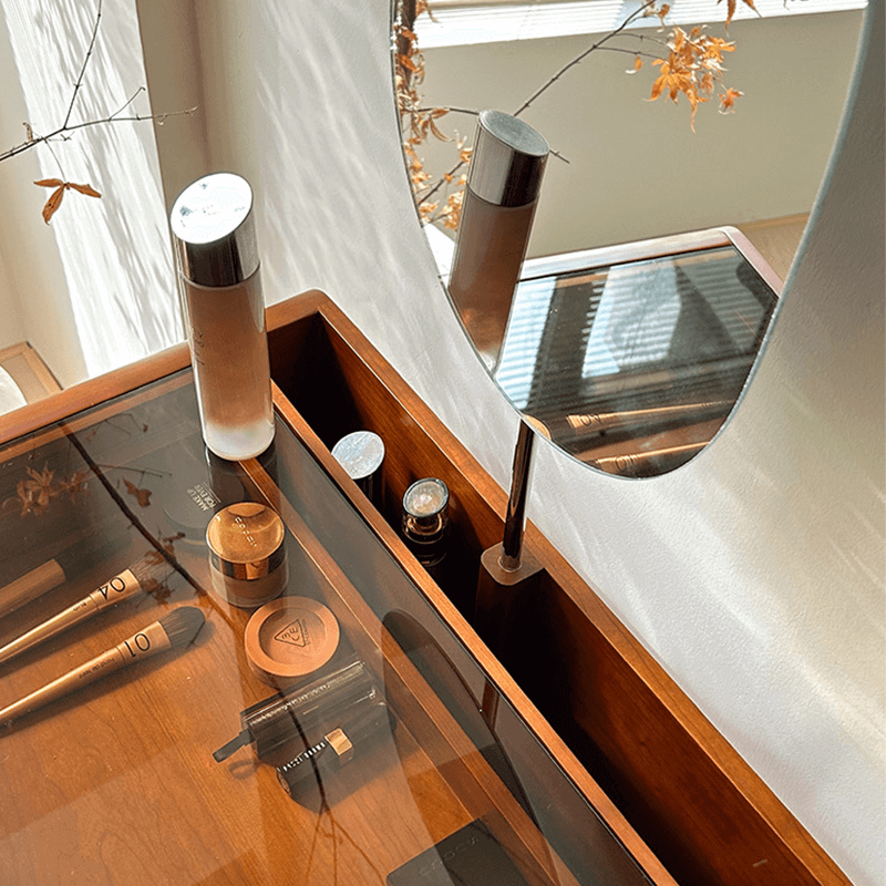 Cherry Wood Vanity Table with Swivel Base - Brown/Black