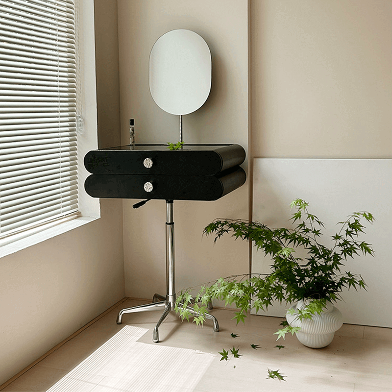 Cherry Wood Vanity Table with Swivel Base - Brown/Black サブ画像