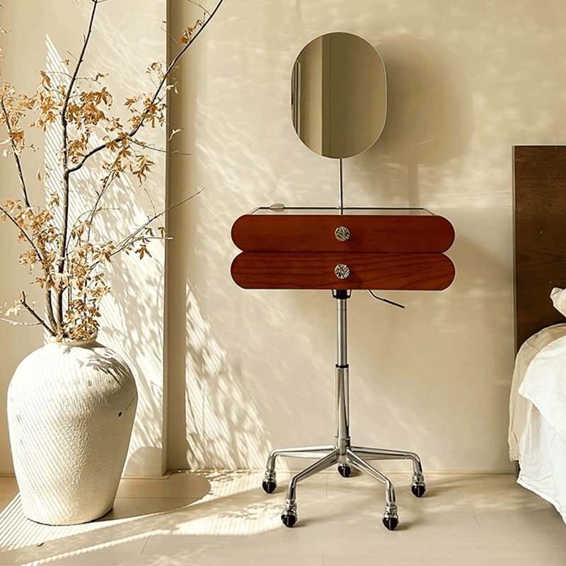 Cherry Wood Vanity Table with Swivel Base - Brown/Black Main Product Image メイン画像