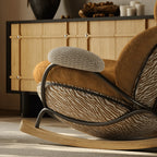 Chestnut Brown Sculptural Rocking Accent Chair With Ash Wood Base and Plush Wool